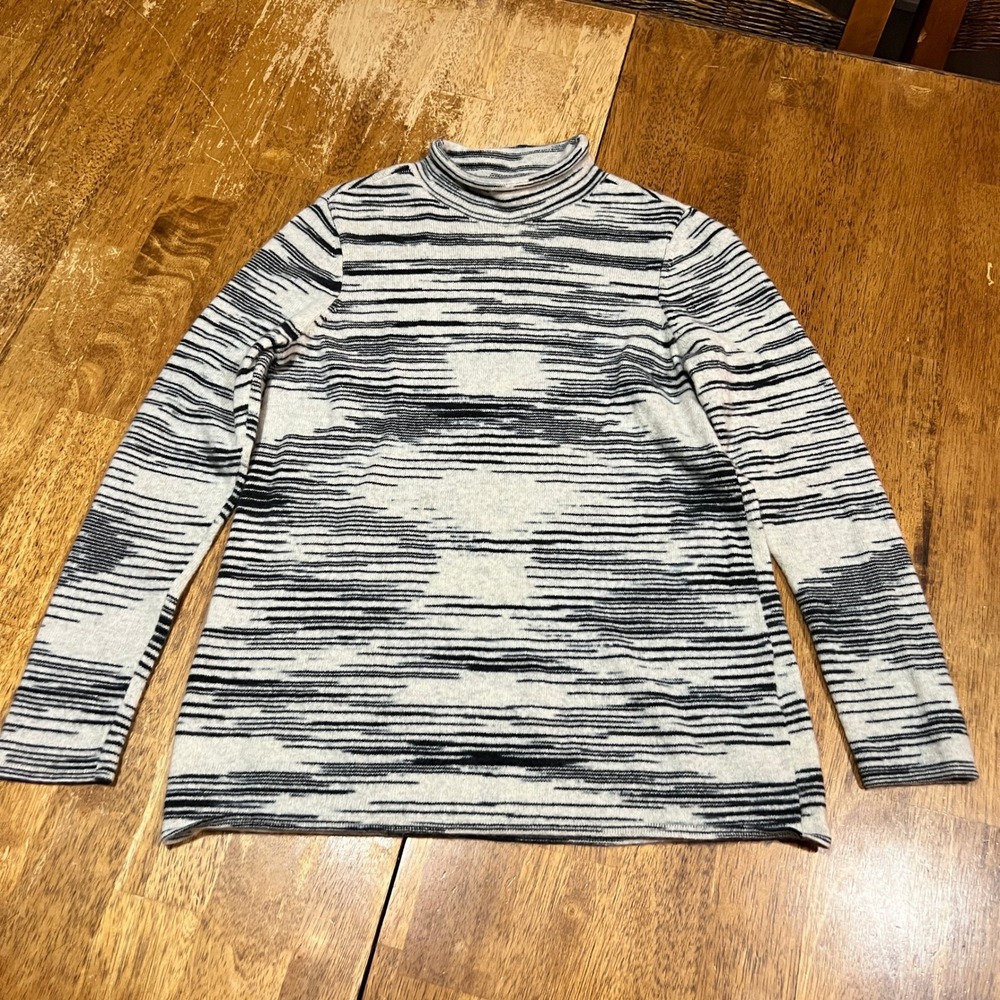 Charter Club Luxury 100% Cashmere Abstract Stripe Mock Neck Sweater Womens Small